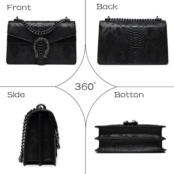 Snake Print Leather Crossbody Bag for Women with Chain Strap and Clutch Style - Picture 6 of 7